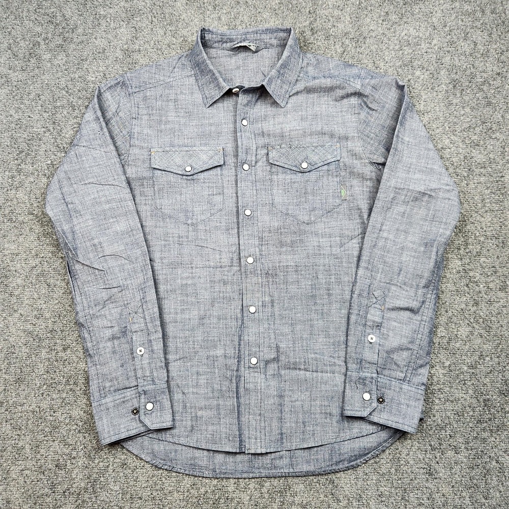 Stio Eddy Shirt Mens Small Blue Chambray Pearl Snap Long Sleeve Workwear Western